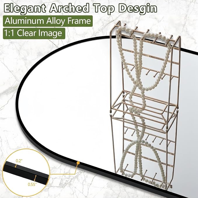Prywot Full Length Mirror, Oversized 78"x38" Arched-Top Floor Mirrors, Modern - Image 6