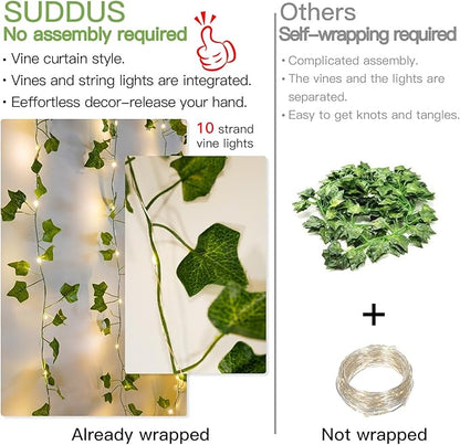 suddus Vines with Light for Bedroom, 200 LED Fairy Lights with Vines, Ivy - Image 6