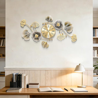 Wall Clocks for Living Room Decor, Large Wall Clock, 3D Creative Metal Ginkgo - Image 7