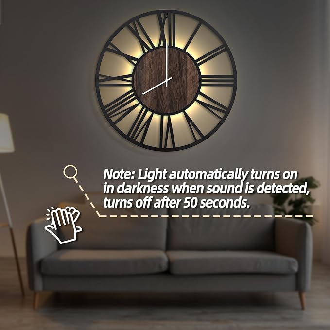 LEIKE Large Wall Clocks with Night Light Battery Operated, Silent Non Ticking - Image 5