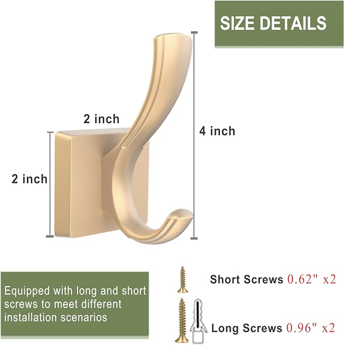 TOFIIGREM Gold Hooks for Wall, Heavy Duty Thick Aluminum Alloy Entry Coat Hooks - Image 5