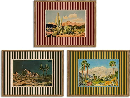 Framed Vintage Western Landscape Wall Art Set of 3, Striped Postcards Southwest by Unknown
