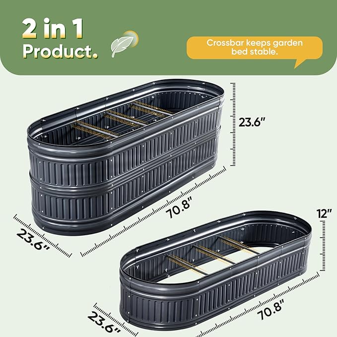 KING BIRD Raised Garden Bed Kit 2025 Upgraded Modular DIY Galvanized Planter Garden Box Outdoor for Gardening, Vegetables, Flowers, Elegant Roman Column Design, 71x24x24 in, Dark Grey