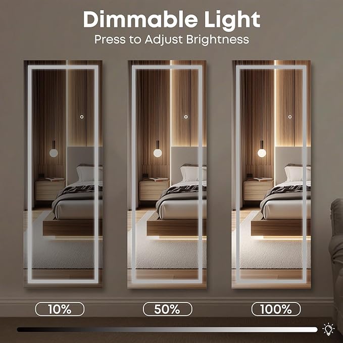 Kosmonia 63x24 Frameless Full Length Mirror, Dimmable 3 Color LED Light - Image 5