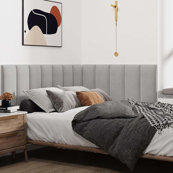 IFNOW Wall Mounted Upholstered Headboard Full, 3D Peel and Stick Soundproof - Image 4