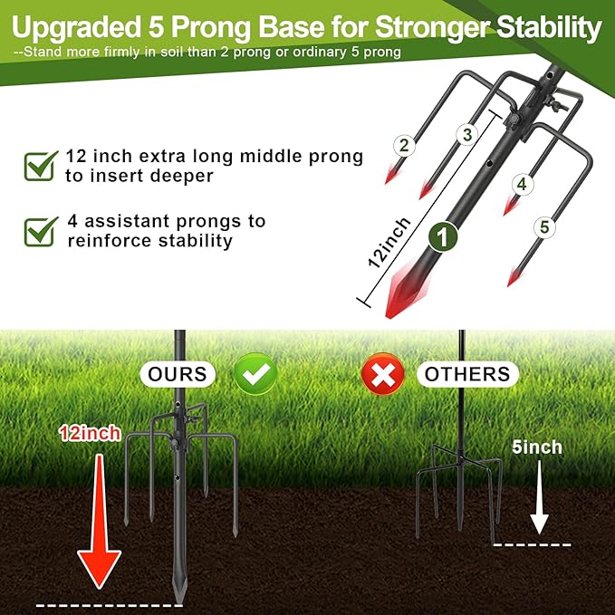 Hummingbird Feeder Pole for Outdoors - Heavy Duty Bird Feeder Stand with Adjustable Stake,62"Rustproof Shepards Poles with Hangers Holder for Birdfeeder,Wind Chimes,Lanterns,Wreaths,Black