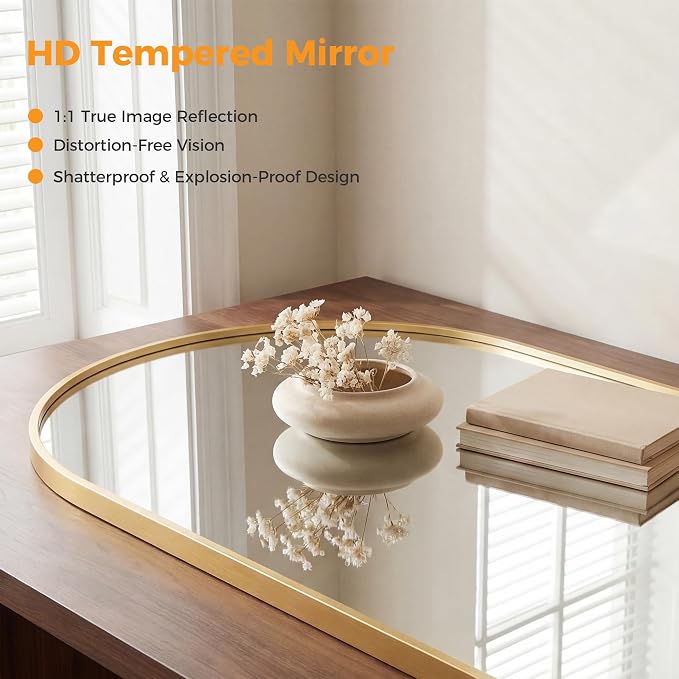 OLIXIS 26x38 Inch Arched Gold Bathroom Mirror - Image 4