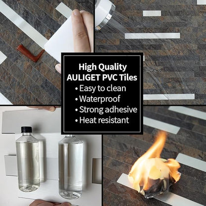 AULIGET 2 Sheets Rust Slate Peel and Stick Backsplash, PVC Mixed Metal Silver - Image 5