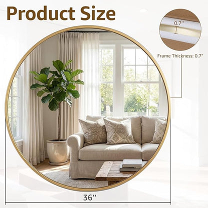DUMOS 36 Inch Round Wall Mirror, Bathroom Mirror - Image 2