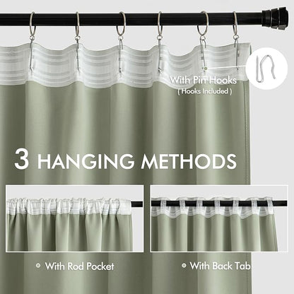 MIULEE Sage Green Back Tab Blackout Curtains 84 Inch Length 2 Panels Set - Image 3