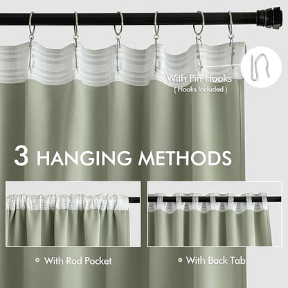 MIULEE Sage Green Back Tab Blackout Curtains 84 Inch Length 2 Panels Set - Image 3