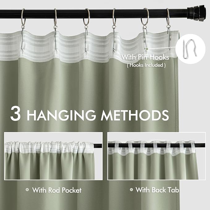 MIULEE Sage Green Back Tab Blackout Curtains 63 Inch Length 2 Panels Set - Image 3