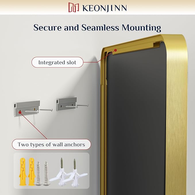 Keonjinn Gold Bathroom Mirrors for Over Sink 42” x 36” Large Brushed Brass - Image 6