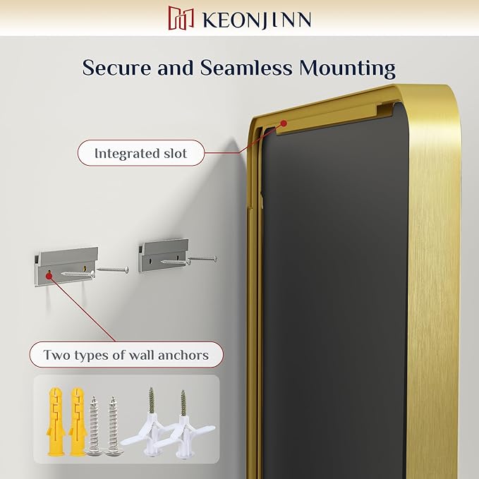 Keonjinn Gold Bathroom Mirrors for Vanity, 24 x 32 Inch Rounded Rectangle Gold - Image 6