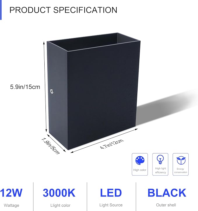KICAAO LED Wall Sconces Set of Two, 12W Modern Wall Lamp, Hardwired Aluminum - Image 3