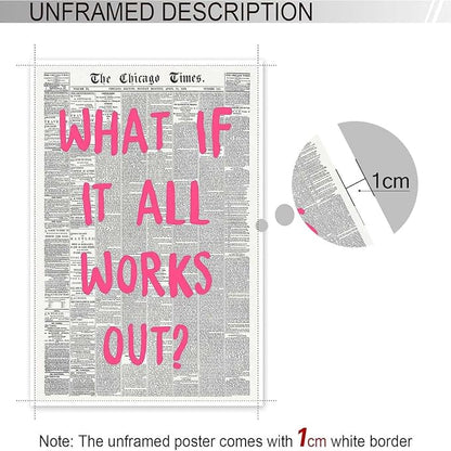 Drimiler What If It All Works Out Poster Retro Newspaper Pink Font Canvas Wall - Image 3