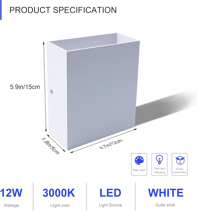 KICAAO LED Wall Sconces Set of Two, 12W Modern Wall Lamp, Hardwired Aluminum - Image 3