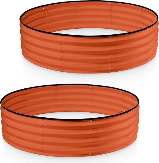 Round Galvanized Raised Garden Bed // 4×4×1 ft (2-Pack) Galvanized Raised Garden Beds Outdoor for Gardening, Vegetables, Flowers // Patented Tool-Free Design Round Planter (Orange)