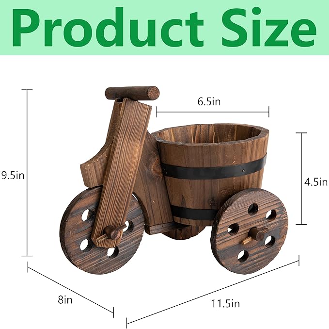 Adnee 2 Pcs Wooden Barrel Tricycle Planter-Rustic Cart Garden Planter Pot-Decorative Raised Barrel Wagon Planter for Indoor Decor Outdoor Patio Lawn Garden Backyard