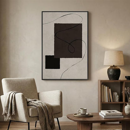 Framed Modern Black and White Neutral Abstract Wall Art, Contemporary - Image 5