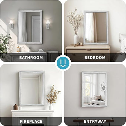 White Wood Effect Framed Wall Mirror, 16x20 Rectangle Mirror, Anti-desilvering - Image 9