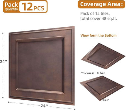 WOWSTAR 12-Pack 24"x24" Drop Ceiling Tiles, Waterproof Glue up Ceiling Panels - Image 4