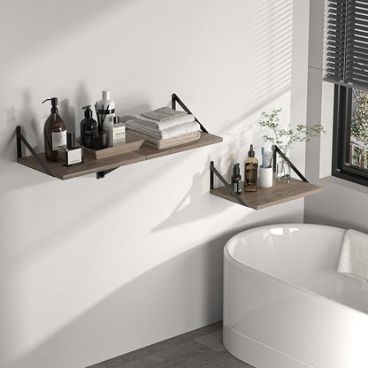 Heimlove Deep Floating Shelves for Wall, 16W x 12D Rustic Grey Wood Wall - Image 7