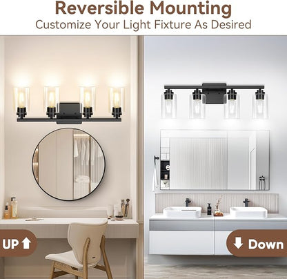 VerRon 4 Lights Bathroom Light Fixtures, Matte Black Modern Vanity Lights Over - Image 2