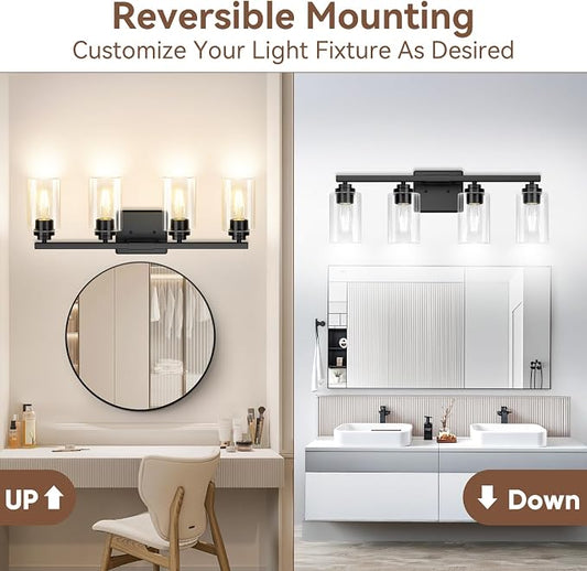 VerRon 4 Lights Bathroom Light Fixtures, Matte Black Modern Vanity Lights Over - Image 2
