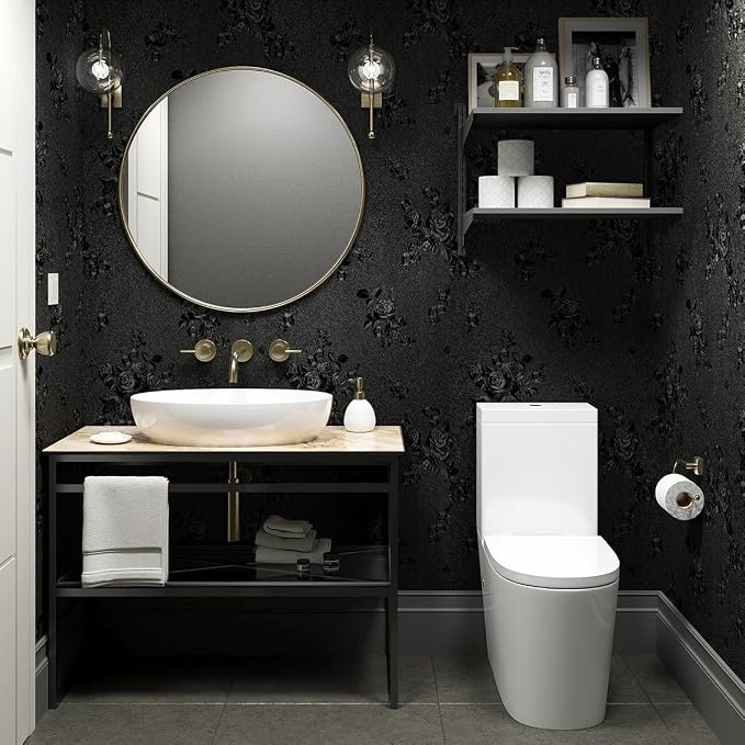 Erfoni Black Peel and Stick Wallpaper Black Floral Embossed Contact Paper - Image 7