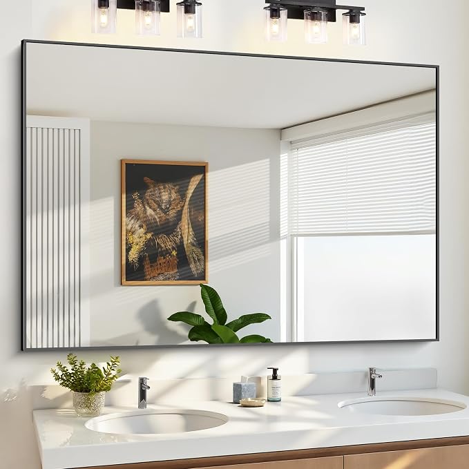 KOCUUY 60x40 Inch Large Black Wall Mounted Mirror, Aluminum Framed Decorative by KOCUUY