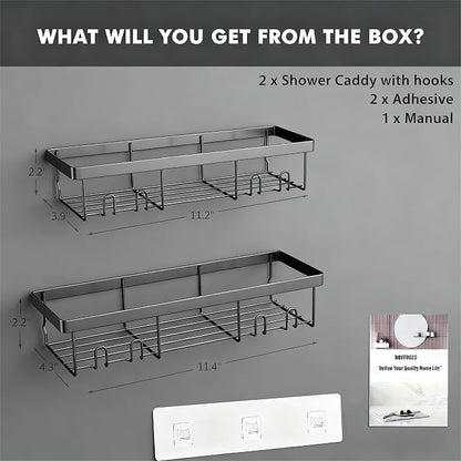 Moforoco Shower Caddy Shelf Organizer Rack, Self Adhesive Black Bathroom - Image 2
