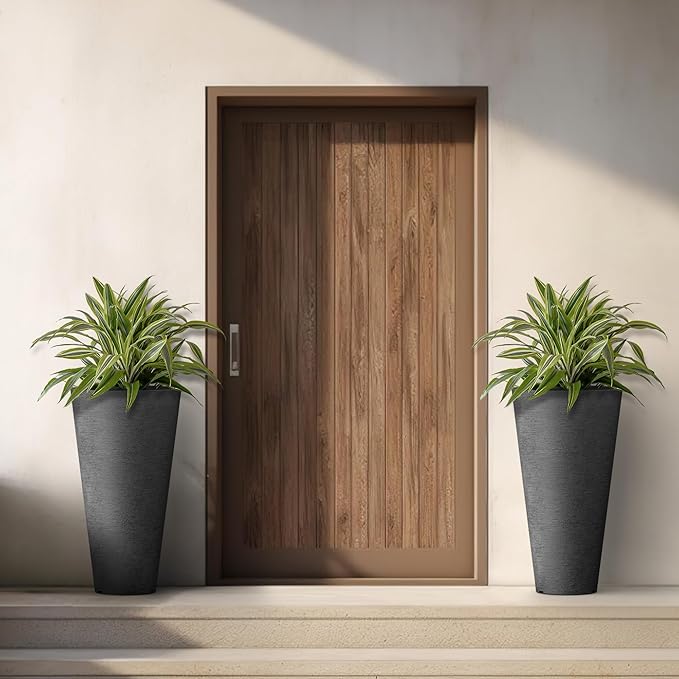 Kante Tall Round Planter Set of 2, 23" H Large Decorative Planter Pots for Outdoor Indoor Garden Patio Front Porch (Black)