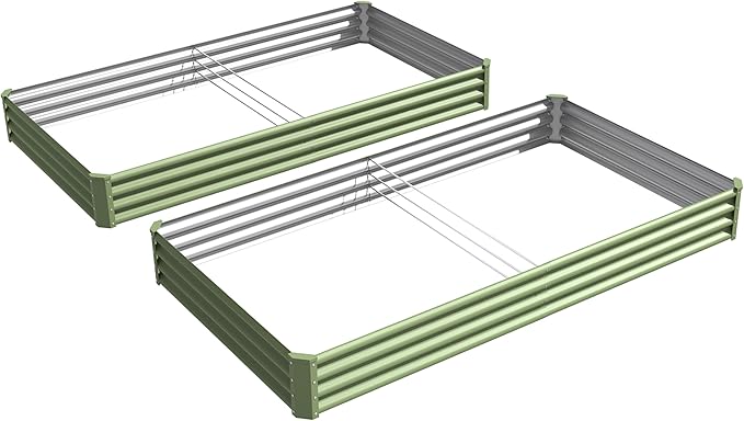 8X4X1ft 2PCS Raised Garden Bed Kit,Galvanized Raised Garden Beds Outdoor,Large Metal Planter Box Steel Kit Flower Herb,Vegetables..Grass Green