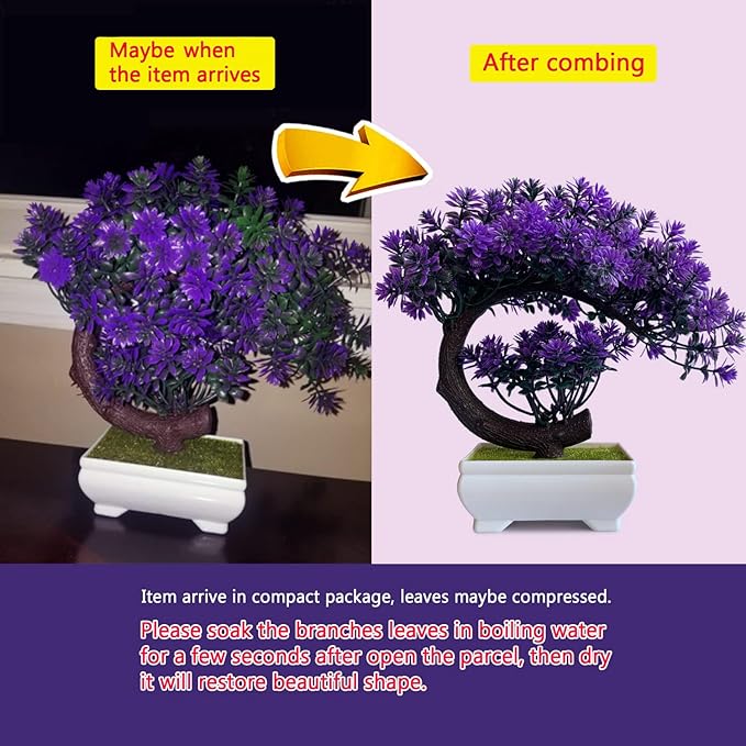 Small Artificial Plants Greenery Desktop Bonsai - Purple Plastic Fake Plants for Home Decor Indoor Bookshelf Office Desk Bathroom Room Decor, Tall 8.5"