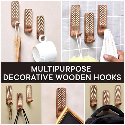 IndianShelf 10 LB- 12 Pieces Decorative Wood Adhesive Wall Hooks–Boho Peel and - Image 6