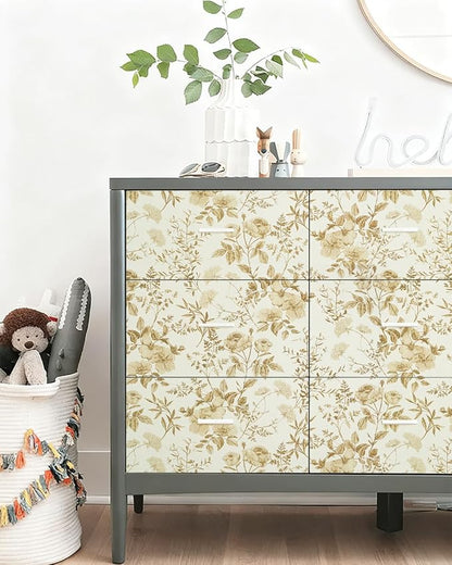 Erfoni 16.9" x118" Boho Floral Peel and Stick Wallpaper Yellow Brown Flower - Image 4