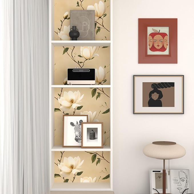 Vintage Floral Peel and Stick Wallpaper Khaki White Flowers Contact Paper - Image 4