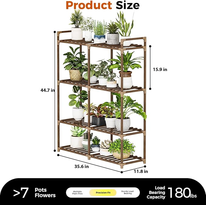 Bamworld Plant Stand with Grow Lights for Indoor Plants Wood Plant Shelf 4 Tier Large Flower Stand for Mutiple Plant Holder Rack for Patio Living Room Balcony