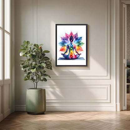 GELDSTEI Wood Framed Zen Wall Art, Chakra Yoga Wall Decor, Colorful Meditation - Image 2