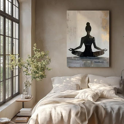 GELDSTEI Framed Zen Wall Art, Modern Yoga Girl Canvas Painting, Tranquil - Image 4