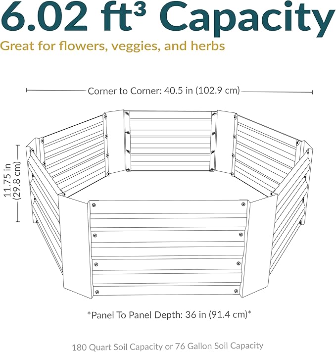 Sunnydaze 11.75" H Raised Metal Garden Bed - Galvanized Raised Garden Bed Outdoor for Vegetables and Flowers - Dark Gray - Hexagon