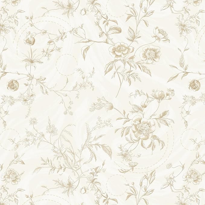 Ismoon Floral Peel and Stick Wallpaper Vintage Beige Stick on Wall Paper French by Ismoon