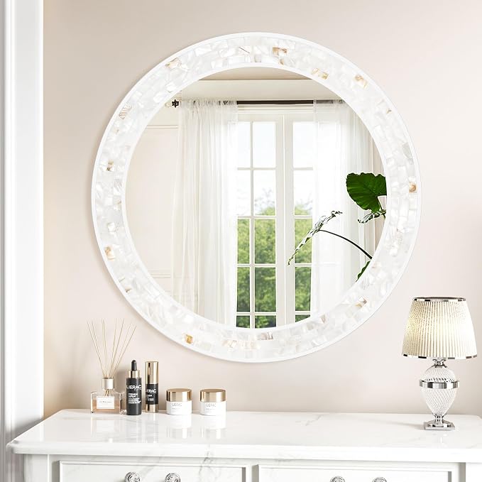 Tanmicoshomy Round Bathroom Mirror 28 Inch, Circle Mosaic Wall Mirrors - Image 6