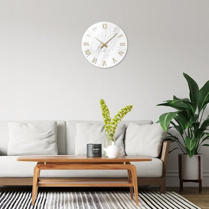White Small Wall Clocks Battery Operated Marble Analog Clock - Image 2