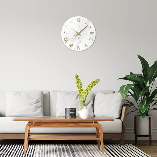 White Small Wall Clocks Battery Operated Marble Analog Clock - Image 2