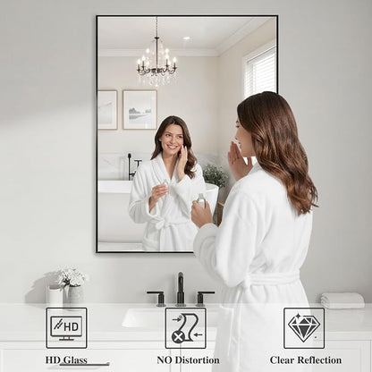 Koonmi Black Mirrors for Wall, 30x40 Inch Bathroom Mirror, Rectangular Wall - Image 3