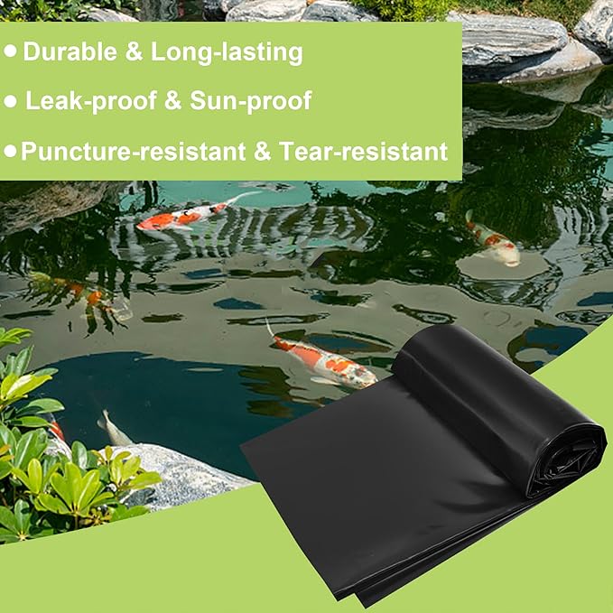 10 x 10 FT Pond Liner, 20 Mil Fish Pond HDPE Liner, Pond Liners for Outdoor Ponds, Koi Ponds, Garden Fountain, Waterfall
