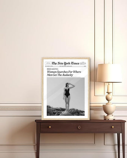 iHery Natural OAK Wood Framed Trendy NewsPaper Wall Art, 12x16in Retro Magazine - Image 2