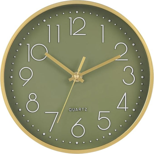 Wall Clock Green, 8 Inch Modern Wall Clocks Battery Operated Silent Non Ticking by HorizentWallClock